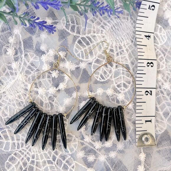 Black & Gold Boho Statement Earrings - Picture 6 of 8